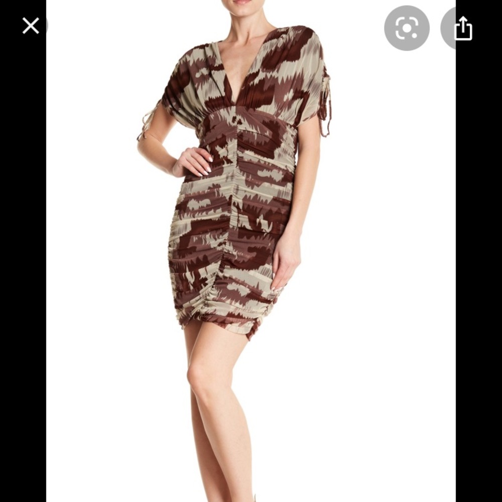 Vertigo V neck cocktail dress in dark red prints